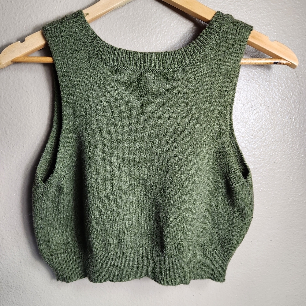 Shein Womens |XL| Olive Green Mushroom Embroidered Cropped Knit Vest - Picture 3 of 6